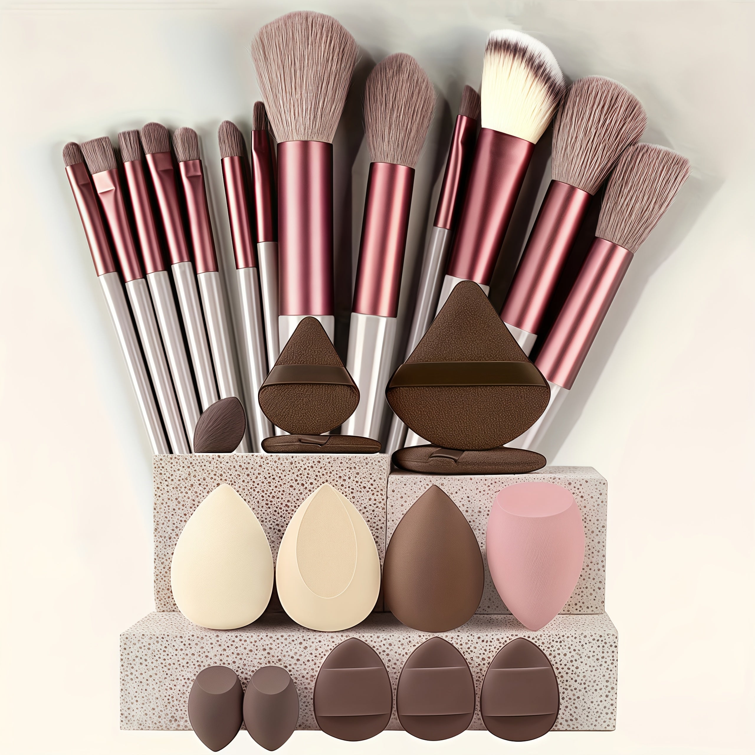 13pcs set of soft makeup brush, 8 mini brush &14 sponge set, soft makeup brush with cosmetic sponge, for makeup base pink, shadow of eyes, makeup brush for blurring Kabuki, beauty tools - The Superior Findings Depot