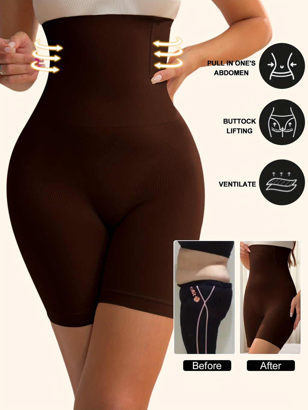 Tummy Control High Waist Sports Shorts, Waist Shaping Running Yoga Shorts, Women's Activewear Wide Waistband - The Superior Findings Depot