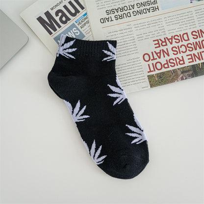1pair Men's Leaf Pattern Ankle Sock For Spring Summer And Autumn outdoor Waering