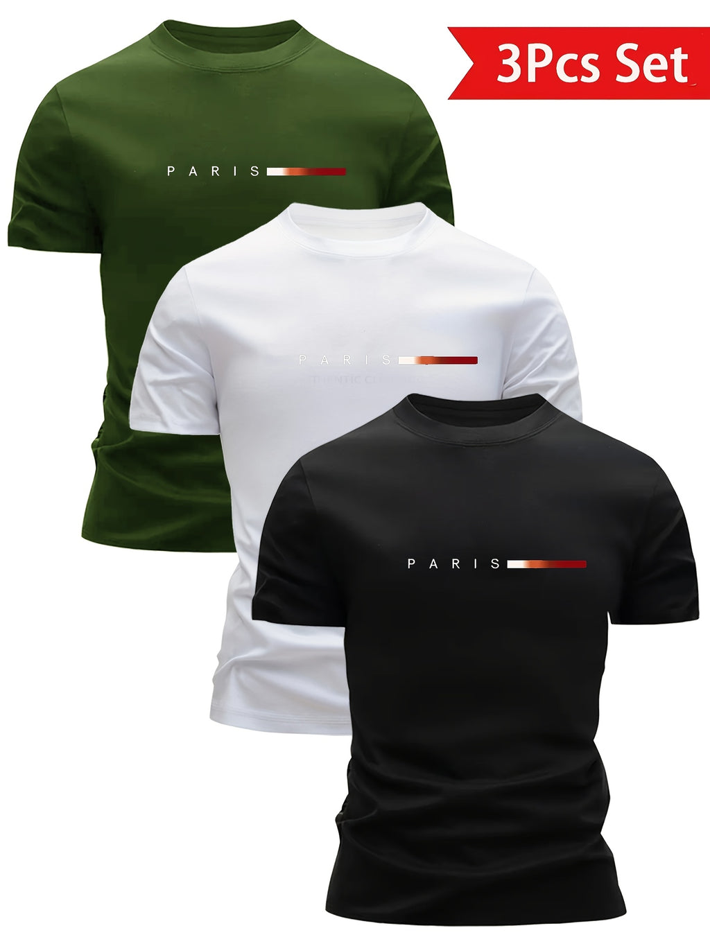 3pcs Men'S Lightweight Breathable T-Shirts - Quick-Dry Moisture-Wicking Round Neck Tops with Paris Print, All-Season Casual & Formal Wear, Sweat-Resistant - The Superior Findings Depot