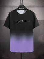 Men's Casual Ombre T-Shirt with White Cursive 'Whatever' Back Print - Dark Navy to Pink Gradient Short Sleeve Round Neck Tee, All-Season Fit, Machine Washable Streetwear & Casual Attire Top - The Superior Findings Depot