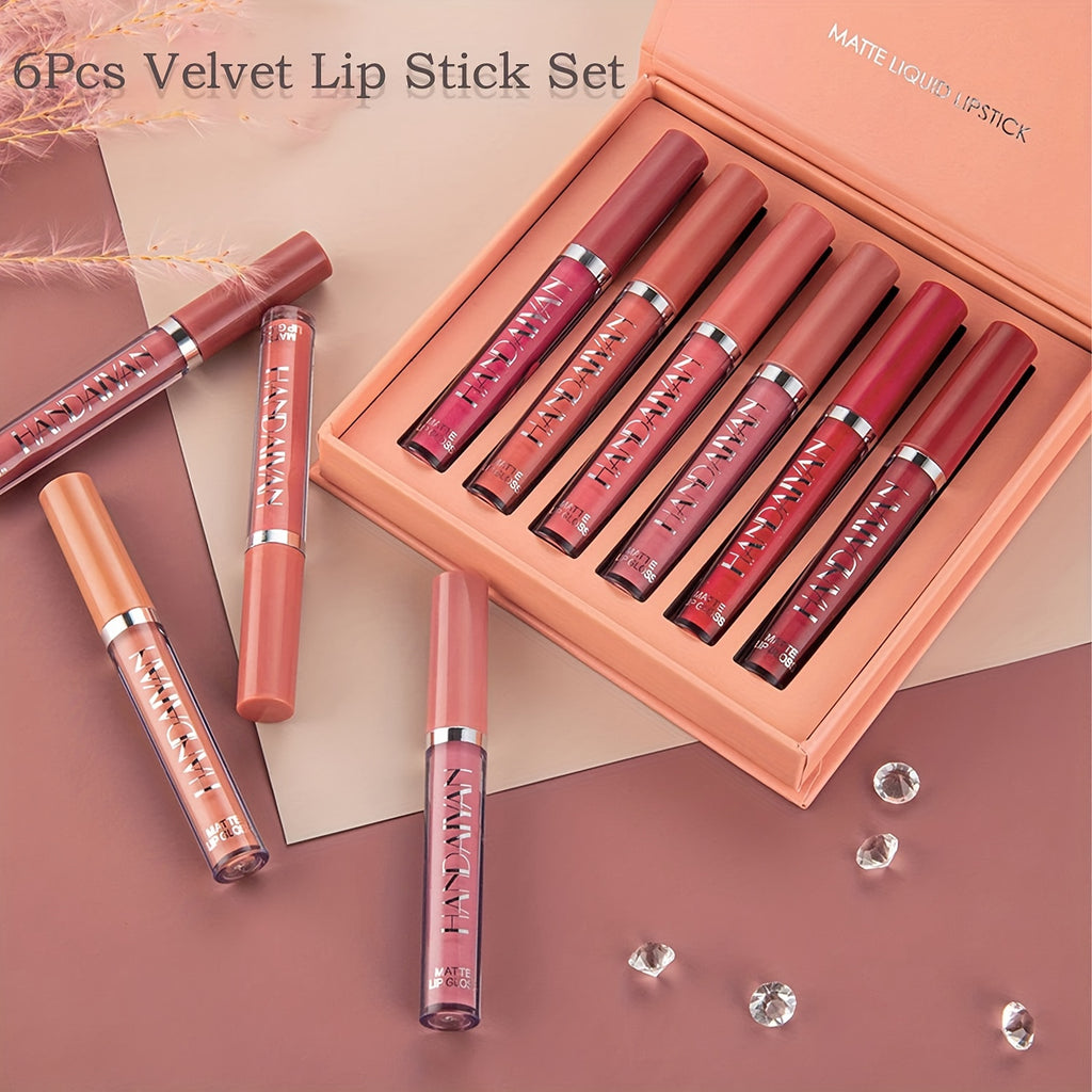 6pcs HANDAIYAN Matte Liquid Lipstick Set - Waterproof Long-Lasting Full Coverage Lip Gloss, Non-Stick Formula with 6 Shades (, Nude, Burgundy, Deep, Plum,) - Lip Tint Kit for  Lips & All Light Types - The Superior Findings Depot