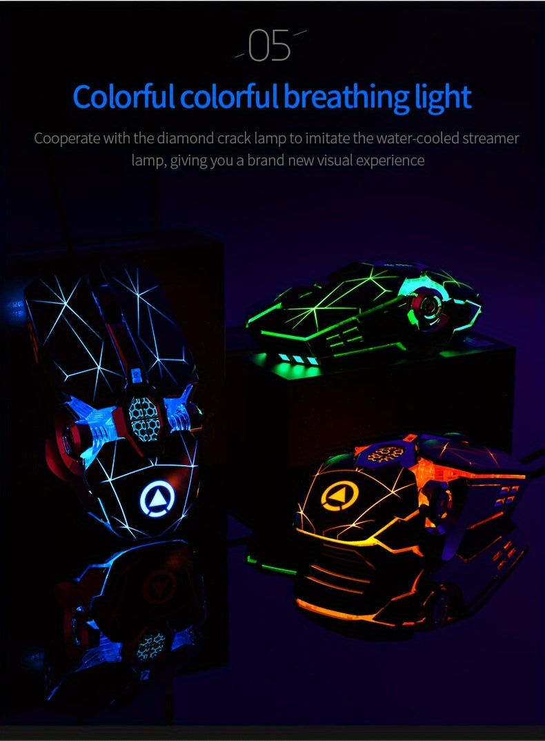 Silvery Carved Wired Mouse for E-Sports Gaming, Silent and Sound Chicken-Eating Mouse Macro for Desktops and Laptops - The Superior Findings Depot