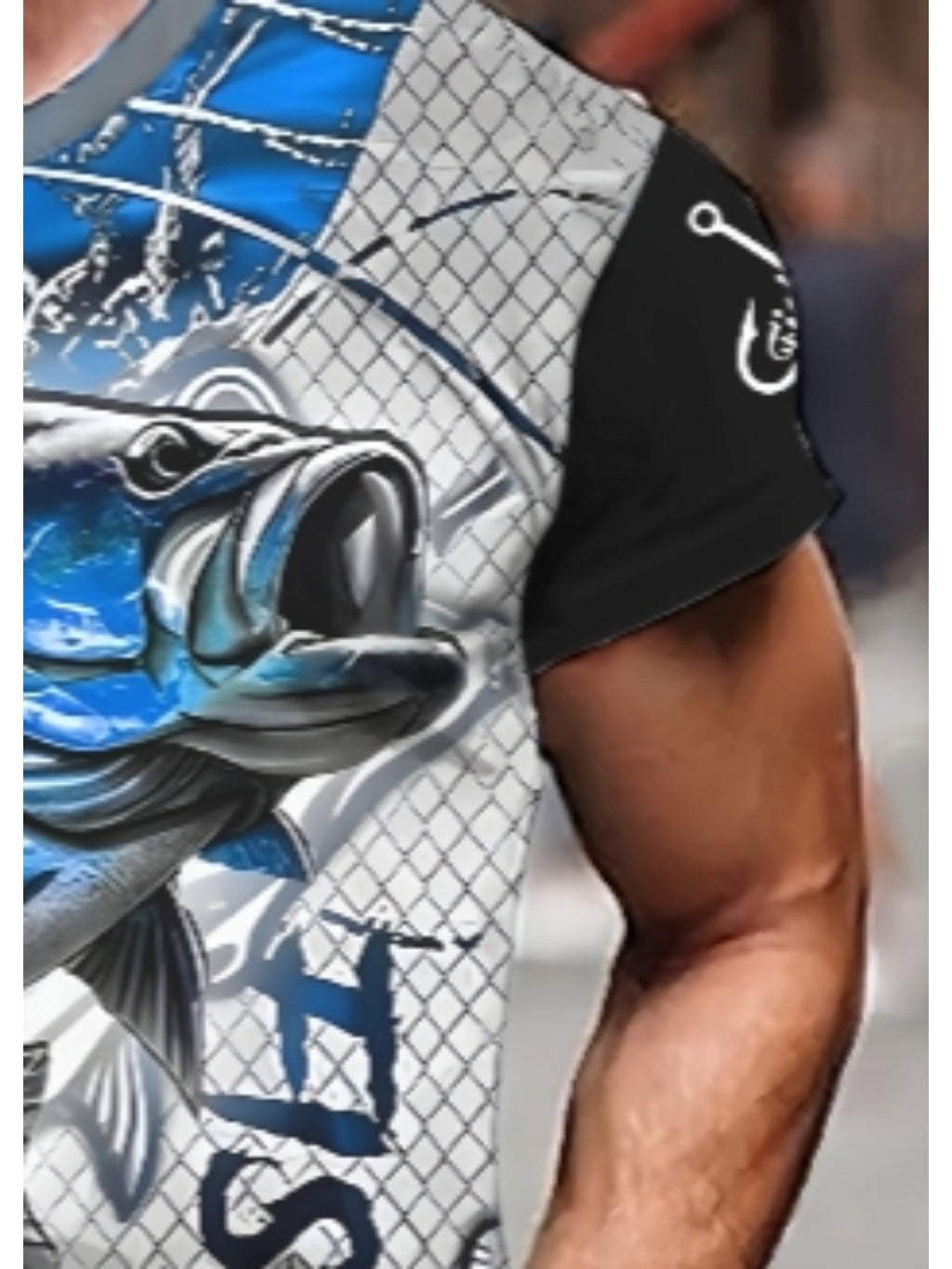 Men'S 3D Printed Fish T-Shirt | Suitable for Summer Outdoor Activities, Fishing, and Cycling | Crew Neck, Regular Fit, Slight Stretch Fabric