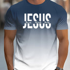 Men's Short Sleeve T-Shirt with Bold "JESUS THE WAY TRUTH LIFE" Print - Green & White Gradient Casual Round Neck Tee, Machine Washable Regular Fit Religious Graphic Top - The Superior Findings Depot