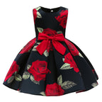 Girls Princess Dress - Floral Print Bowknot Formal Pageant Gown