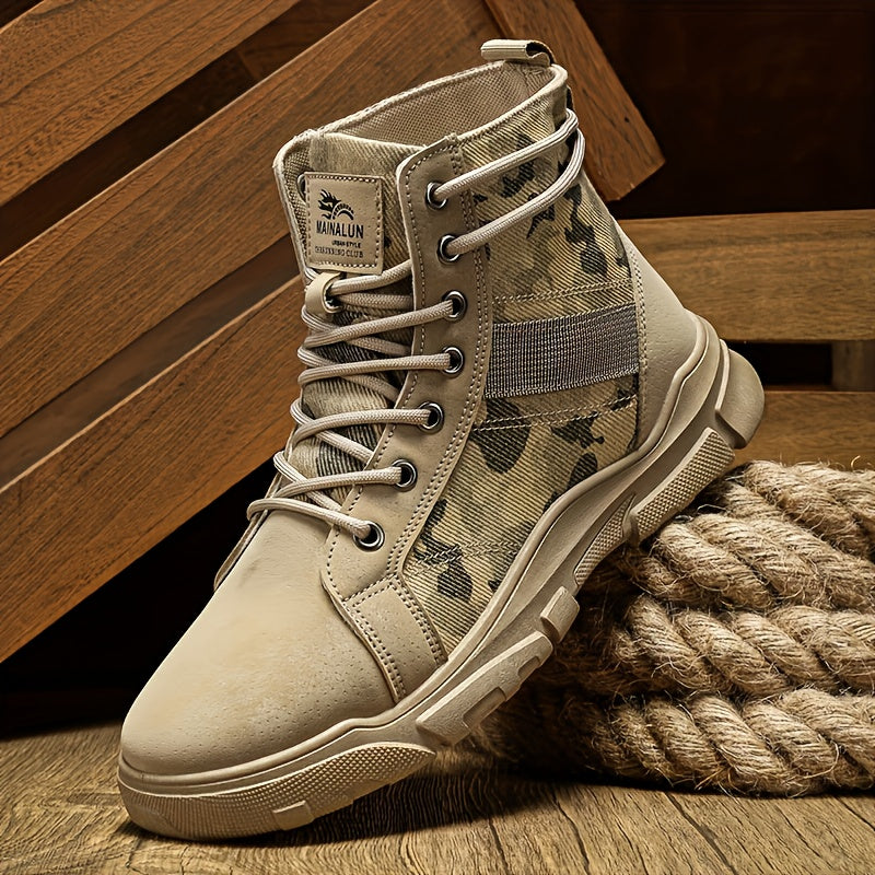 Men's Boots - Fashionable Camouflage Mid-High Top Thick Sole