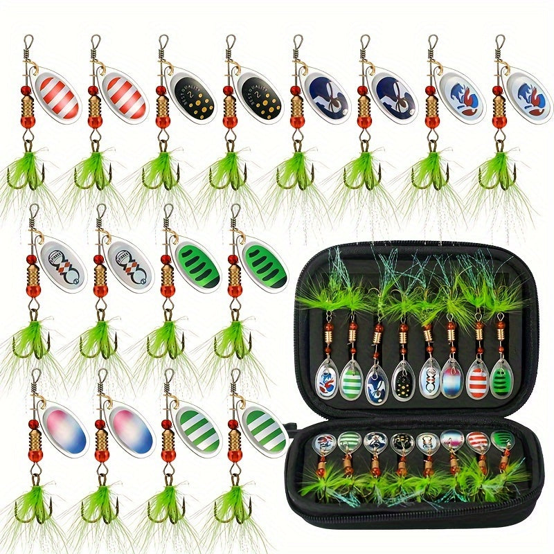 16pcs Premium Fishing Spinner Lure Set - Durable Artificial Hard Bait with Sharp Hooks for Bass Fishing, Perfect Gift for Easter, Women's Day, Valentine's, Mother's Day