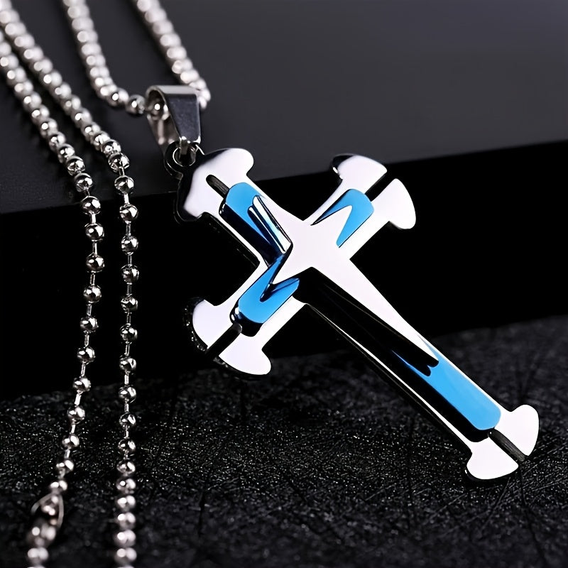 Stylish Cross Pendant Necklace - Cool Multi-Layered Design in 201 Stainless Steel Square Chain - Suitable for Women and Men's Daily Wear, Classic Jewelry Accessory for Outfits, Holidays, Valentine's Day, Mother's Day, Birthda - The Superior Findings Depot