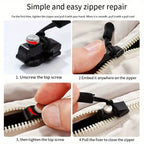 Set of 6 Universal Black Zipper Replacements - Detachable No Sewing