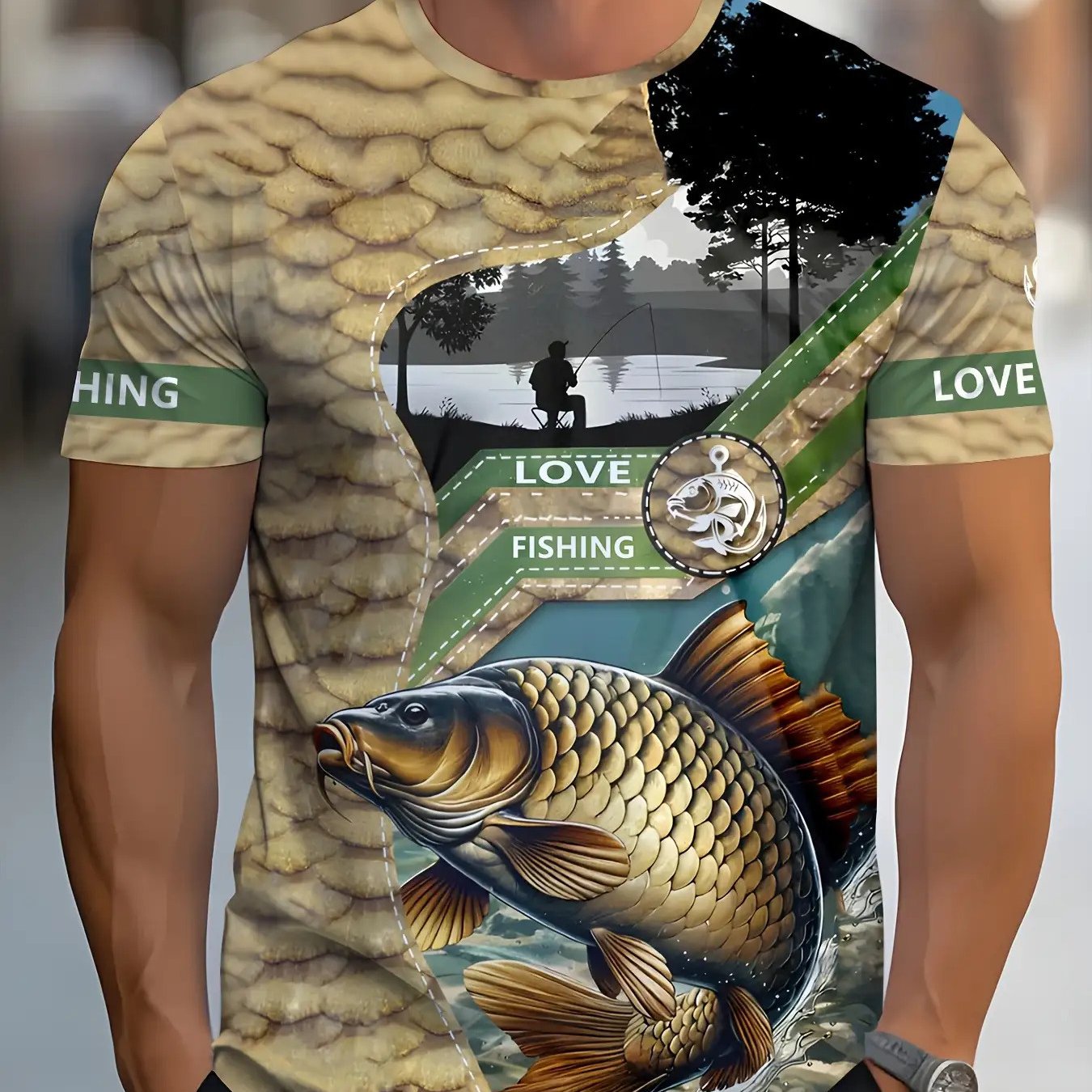 Men's Carp Fishing Print T-Shirt - All-Over Digital Print