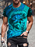 Men'S 3D Printed Fish T-Shirt | Suitable for Summer Outdoor Activities, Fishing, and Cycling | Crew Neck, Regular Fit, Slight Stretch Fabric