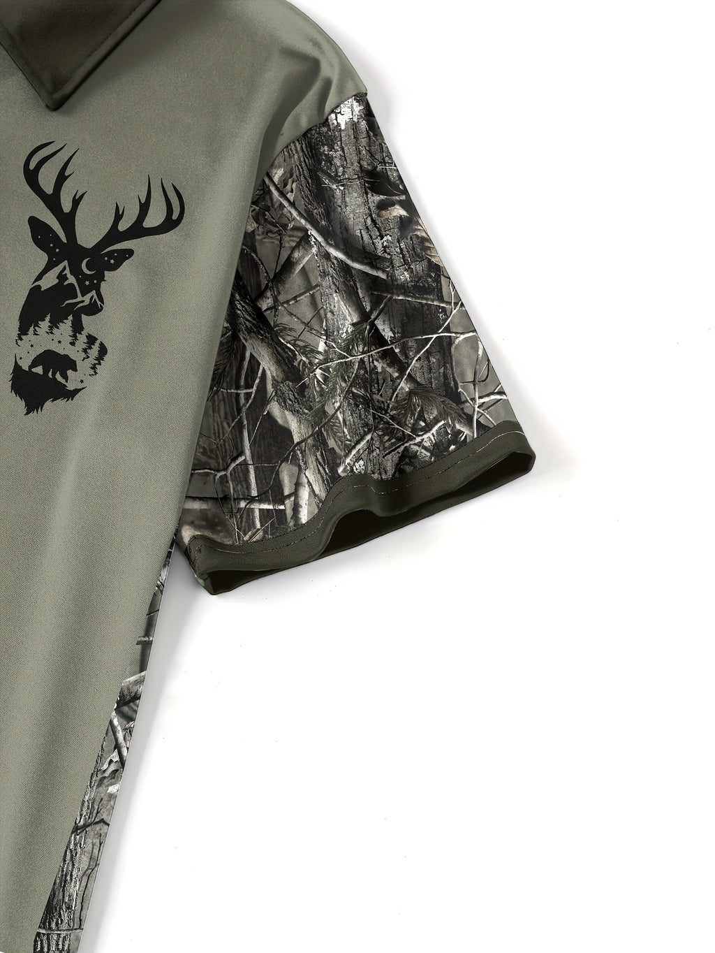 Men's Camouflage Sleeve Shirt - Khaki Base with Elk Print
