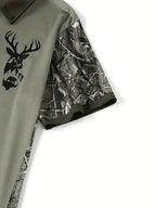 Men's Camouflage Sleeve Shirt - Khaki Base with Elk Print