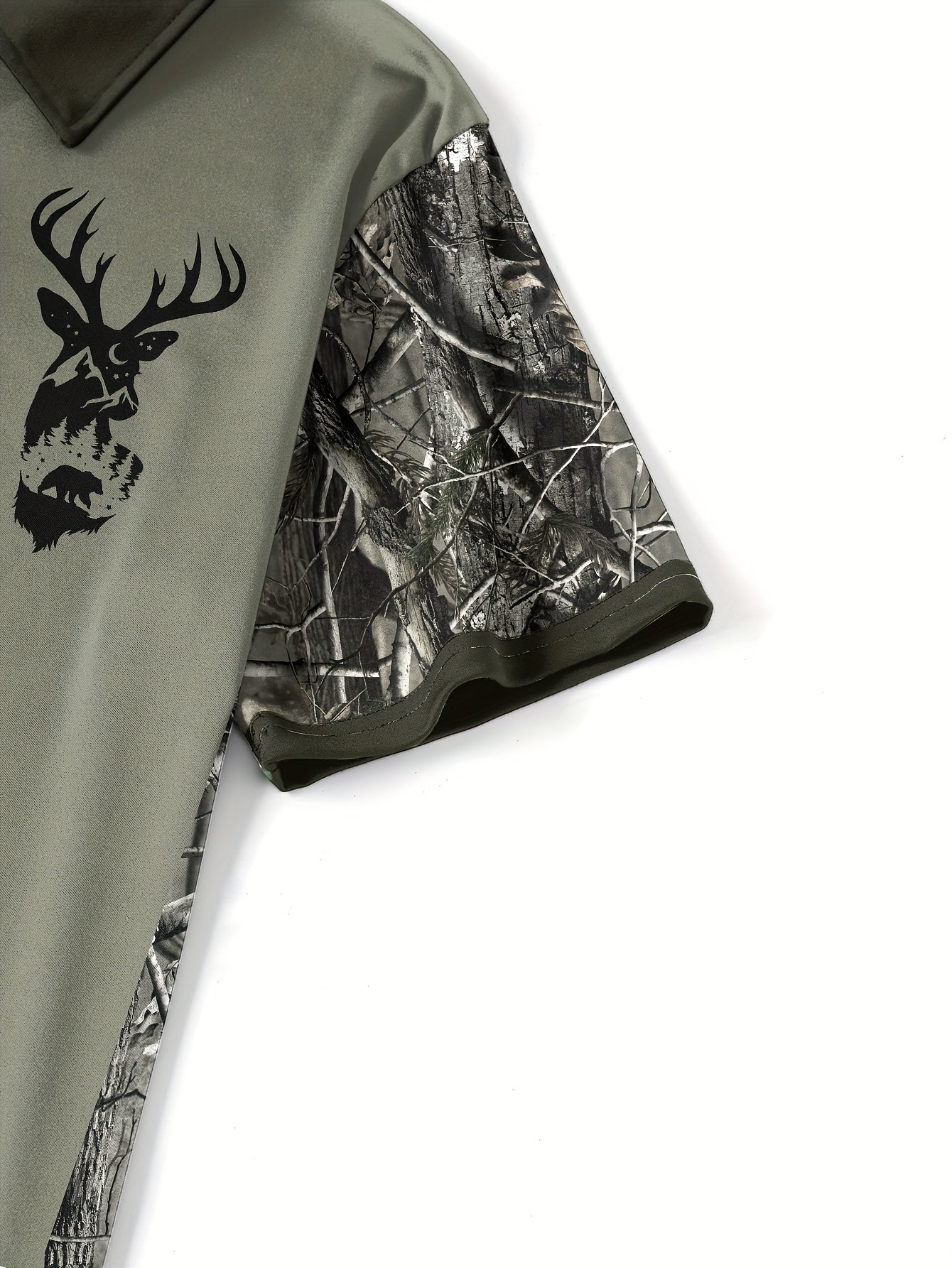Men's Camouflage Sleeve Shirt - Khaki Base with Elk Print