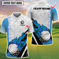 Men's Custom Golf Shirt - Blue & Black Flame with Golf Ball Accent