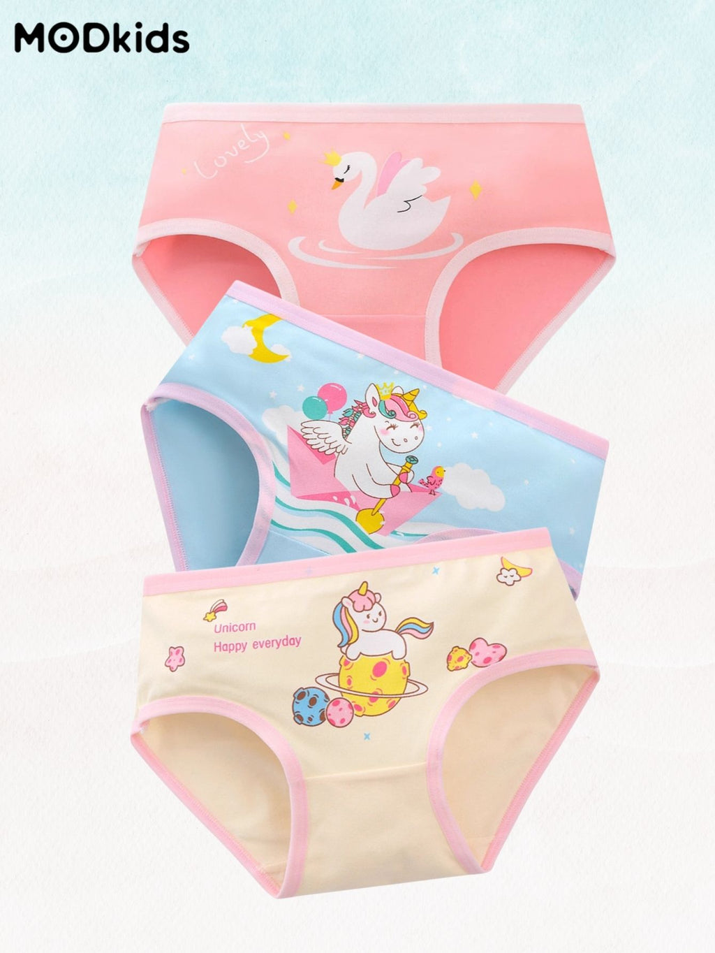 8-Pack Girls' Underwear - Pink Briefs Unicorn & Mermaid Print
