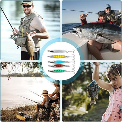 5pcs Essential Anglers Lure Set - Versatile Metal Baits for Saltwater & Freshwater Fishing - Durable Treble Hook Design for Trout, Bass, Salmon