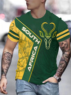 Men's 3D Rhino & African Tribal Print T-Shirt - South Africa Design