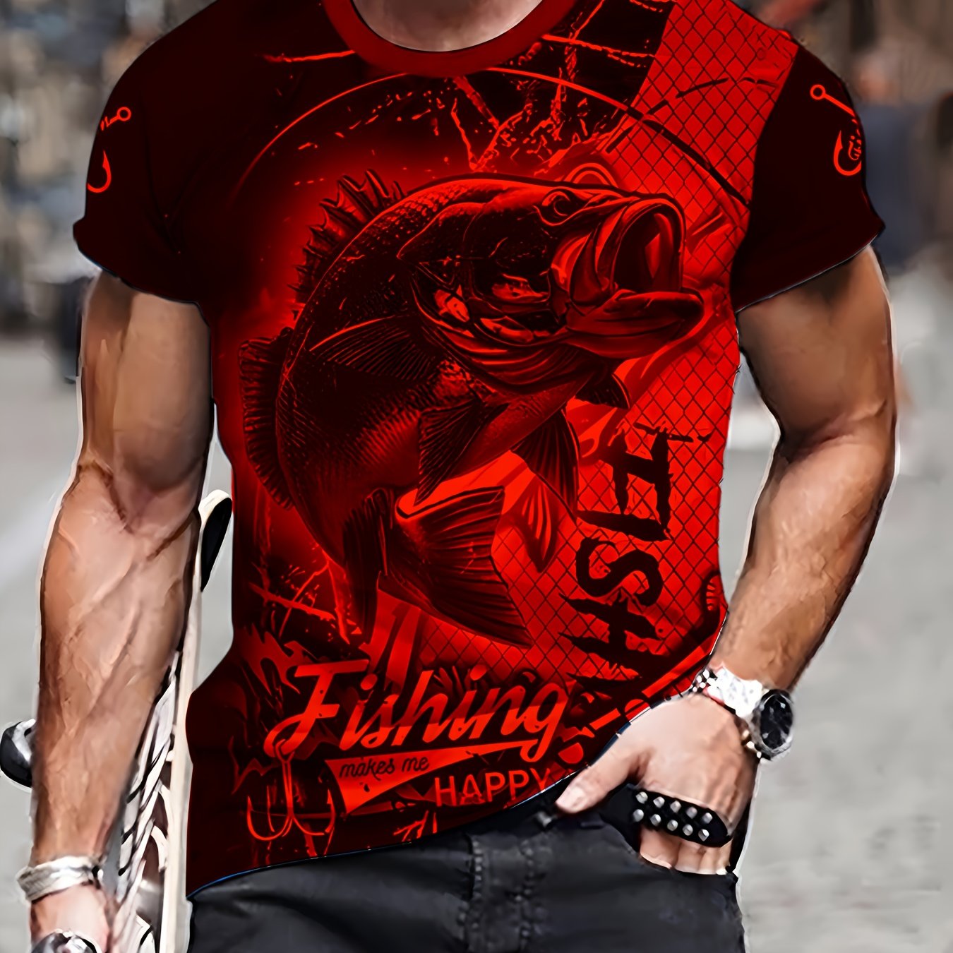 Men'S 3D Printed Fish T-Shirt | Suitable for Summer Outdoor Activities, Fishing, and Cycling | Crew Neck, Regular Fit, Slight Stretch Fabric