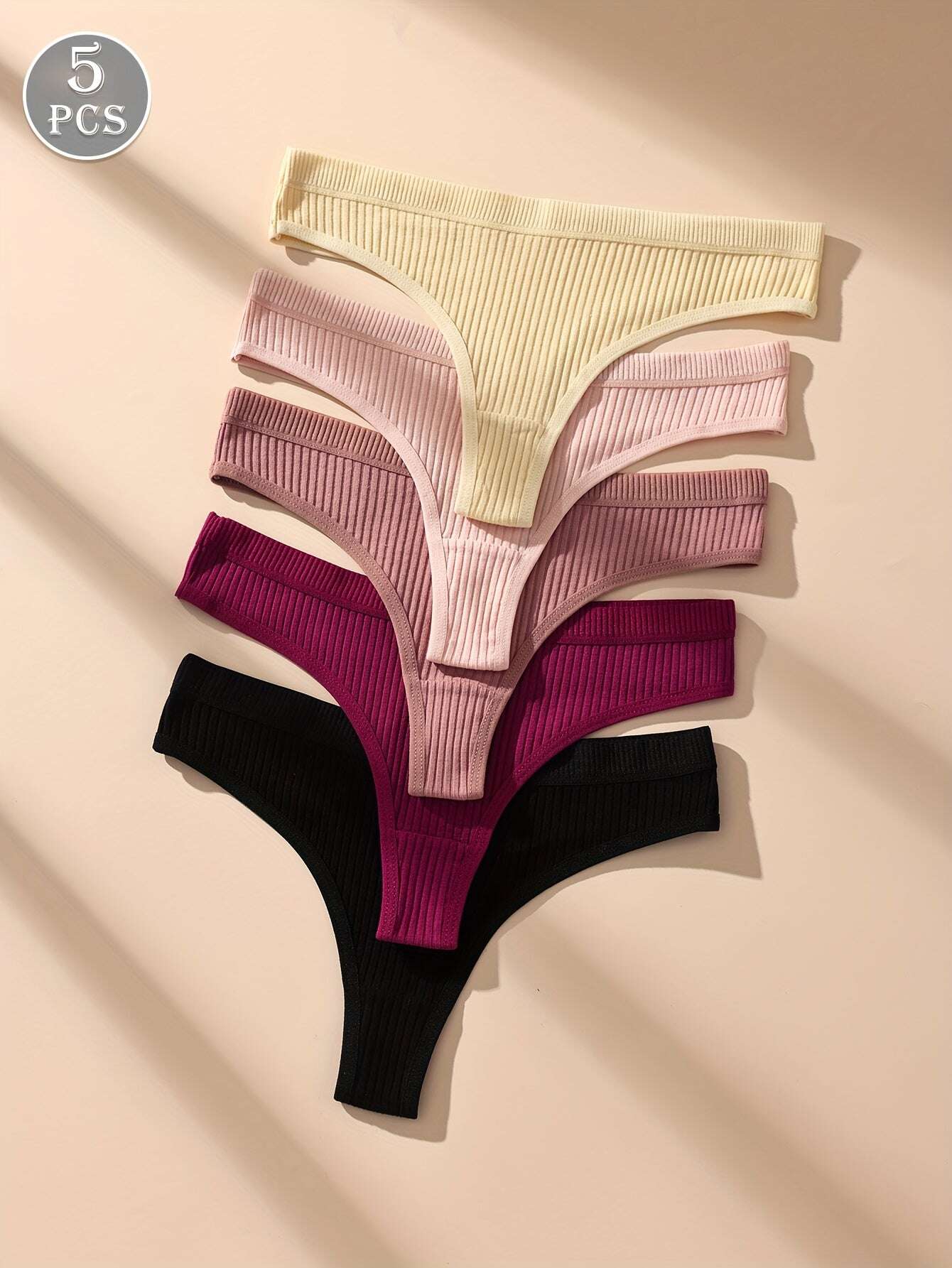 5pcs Women'S Low-Rise Thong Underwear - Soft Breathable Seamless Panties with Elastic Waistband, 5 Solid Colors (Black, Red, Pink, Beige, White) - Comfortable & Supportive V-String Design for Casual Attire, Comfortable Underw - The Superior Findings Depot