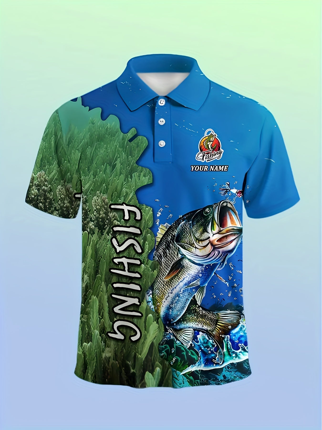 Custom Name/Text Men's Fishing Shirt - Personalized Full-Body Fish Print