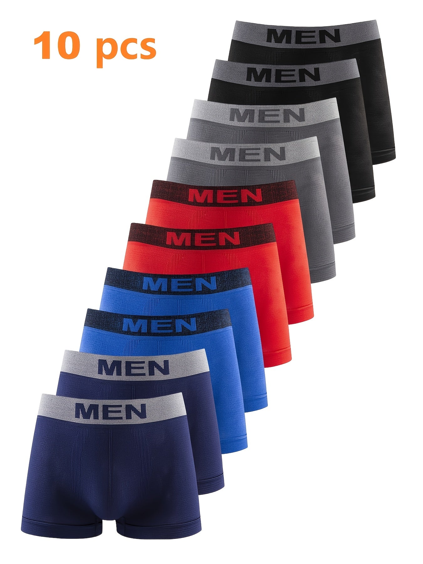 10pcs Men's Seamless Underwear - Ultra-Thin Breathable Boxers, No Visible Lines, Multi-Color Pack (Black/Red/Blue/Gray/) - Extended Sizes S-L - Everyday & Formal Wear - Bulk Pack for Convenience, Modern Boxers, High Elasticit