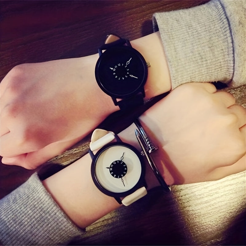 Round Dial Simple Quartz Watch for Lovers - Stainless Steel Case, PU Leather Strap, Pointer Display, Electronic Movement, Non-Waterproof, Ideal Gift Choice