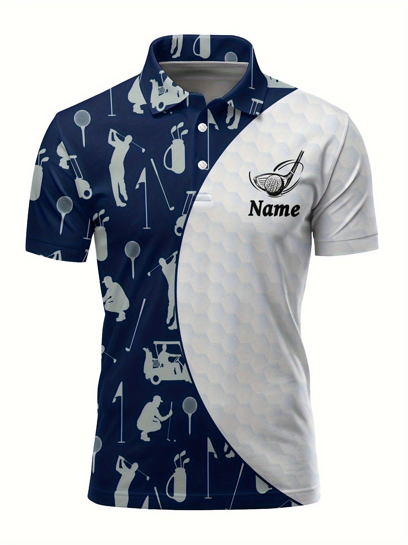 Customizable Men's Golf Polo Shirt - Golf Ball & Club Print