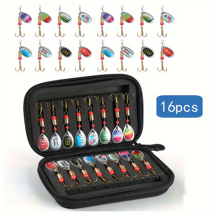 16pcs Premium Fishing Spinner Lure Set - Durable Artificial Hard Bait with Sharp Hooks for Bass Fishing, Perfect Gift for Easter, Women's Day, Valentine's, Mother's Day