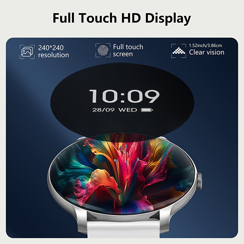 New Men's and Women's Sports Smartwatch, 1.52-inch Full Touch Screen with Call and Message Features, Activity Tracker, Pedometer, Multiple Sport Modes, Compatible with iOS/Android Devices, Minimalist Style, TPU Strap, Alloy C - The Superior Findings Depot