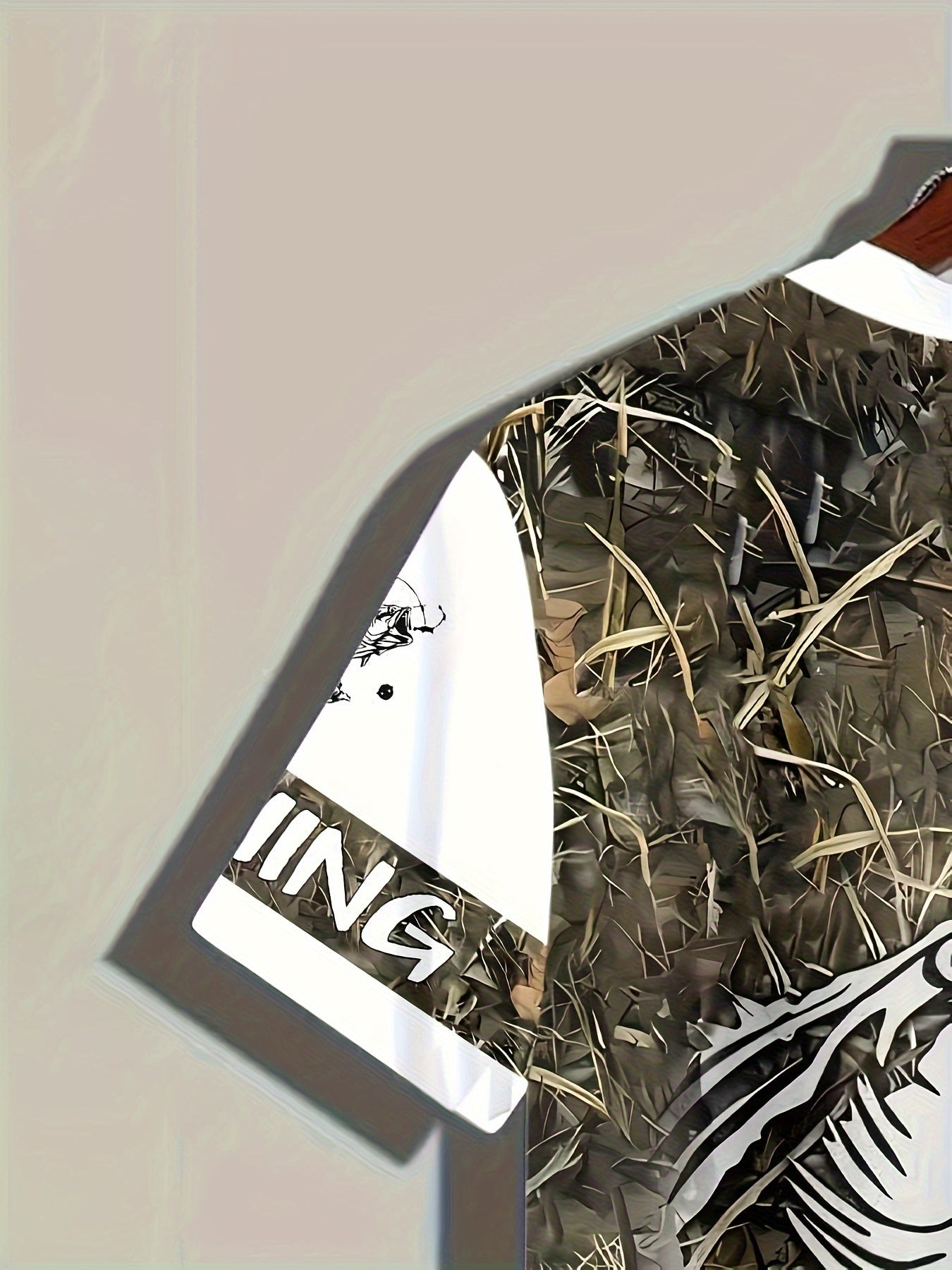 Men's Fashion Casual Crew Neck 3D Fishing Print T-Shirt, 100% Polyester Knit Fabric, Casual Style with Slight Stretch, Regular Fit Animal Pattern Tee