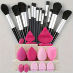 13pcs set of soft makeup brush, 8 mini brush &14 sponge set, soft makeup brush with cosmetic sponge, for makeup base pink, shadow of eyes, makeup brush for blurring Kabuki, beauty tools - The Superior Findings Depot