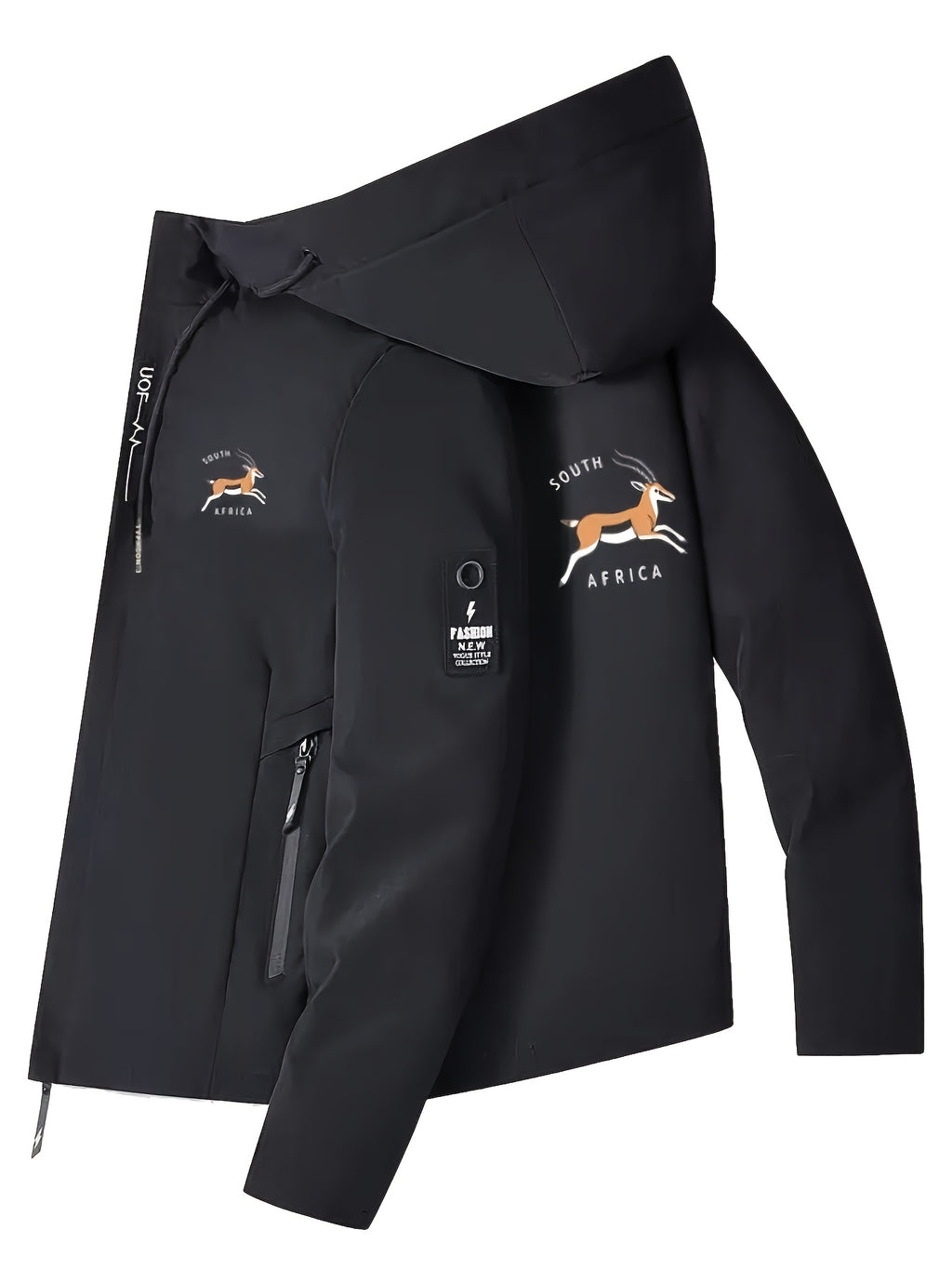 [Lightweight Hooded Jacket] Men's Lightweight Hooded Jacket - Beige Zip-Up Coat with Drawstring Hood, Non-Stretch Fabric for Formal & Casual Outfits - Everyday & Special Events - Model 932, South African Men' Rugby Jacket, Af - The Superior Findings Depot