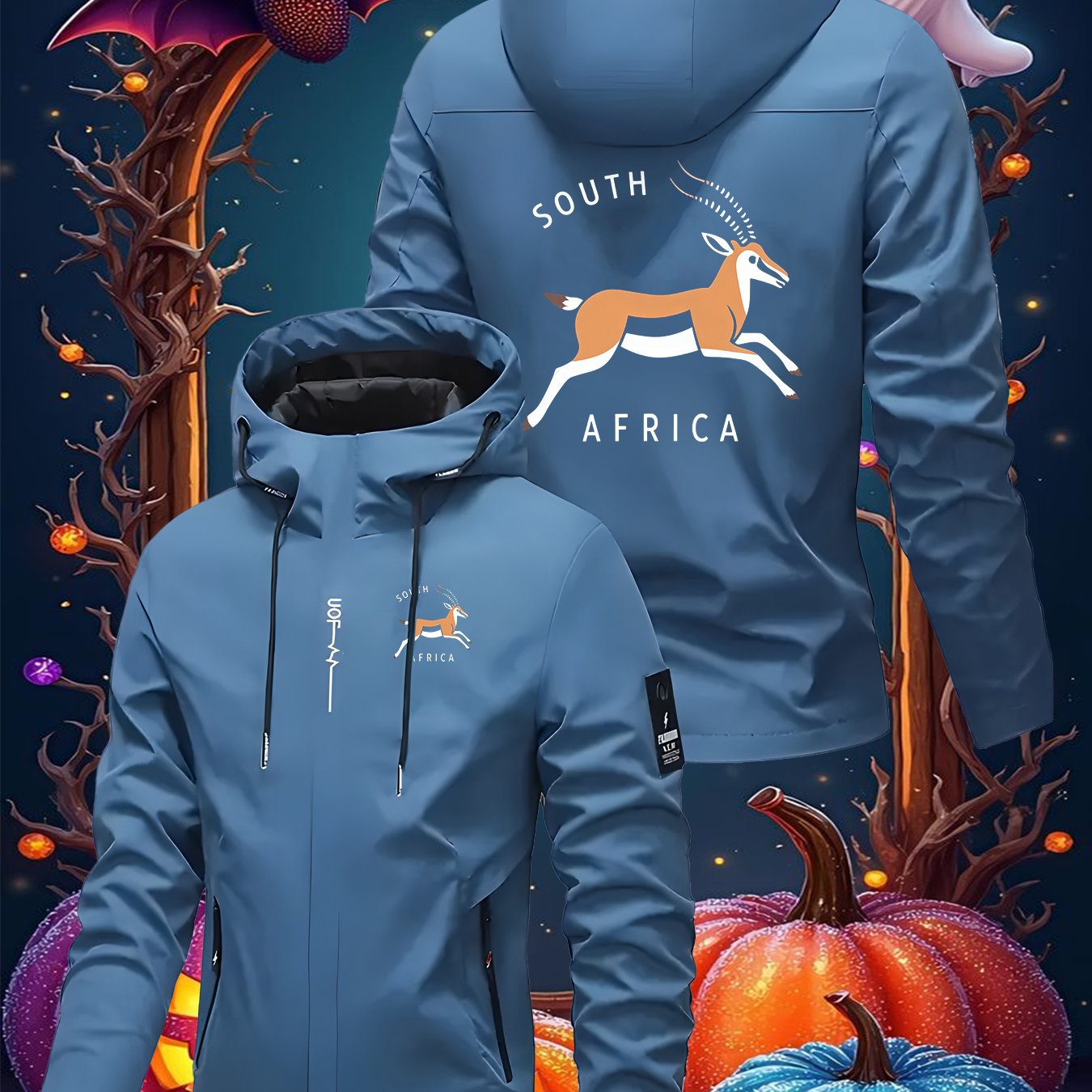 Men's South Africa Inspired Graphic Hooded Jacket - Antelope Print