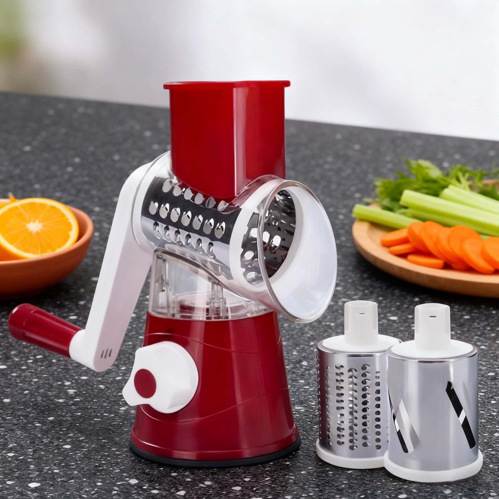 New Manual Food Processor & Shredder - Heavy-Duty Metal Drum Slicer
