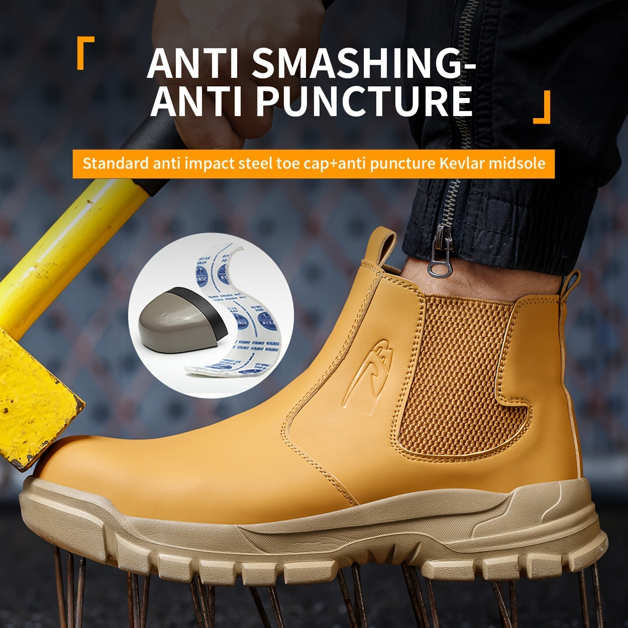 DIAN SEN Men's Slip-On Mid-Top Work Shoes - Microfiber All-Season