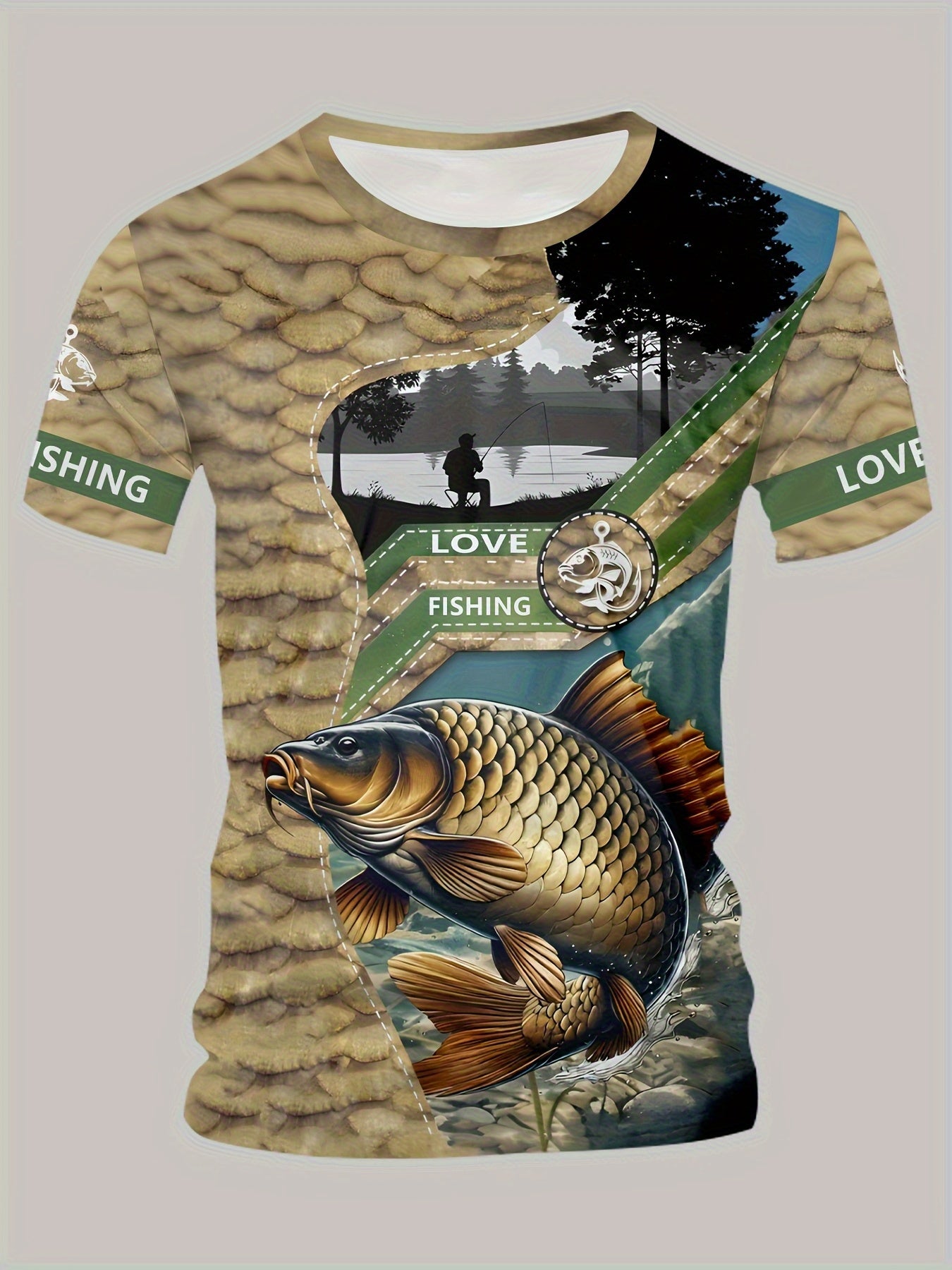 Men's Carp Fishing Print T-Shirt - All-Over Digital Print