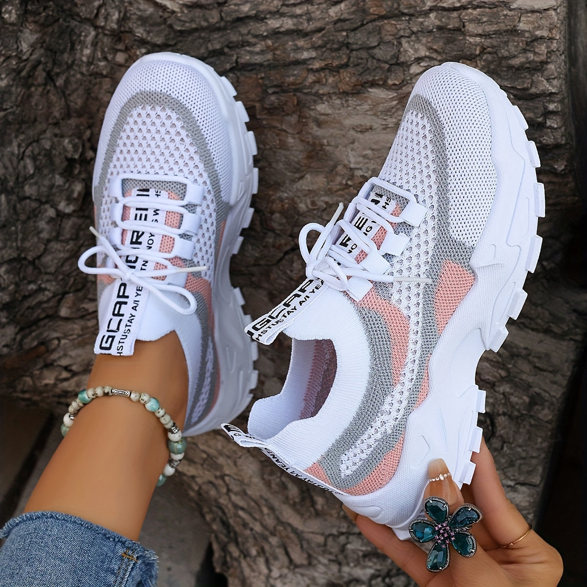 Women's Colorblock Knitted Sneakers, Stylish Breathable Low Top Running Trainers, Comfy Outdoor Sports Shoes plus size - The Superior Findings Depot
