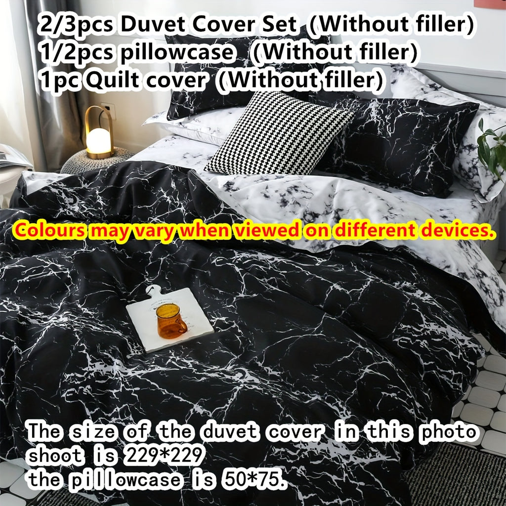 2/3pcs Brushed Marble Print Duvet Cover Set, Excludes Filling and Pillows - The Superior Findings Depot