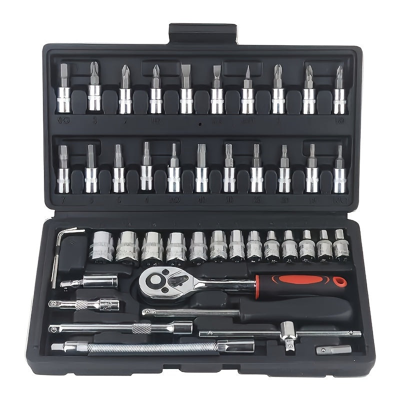 [Multifunctional Tool Set] 46pcs Multifunctional Automotive Mechanical Repair Tool Set | Durable Metal Structure with Socket, Wrench and Ratchet Set, Toolbox with Storage Box