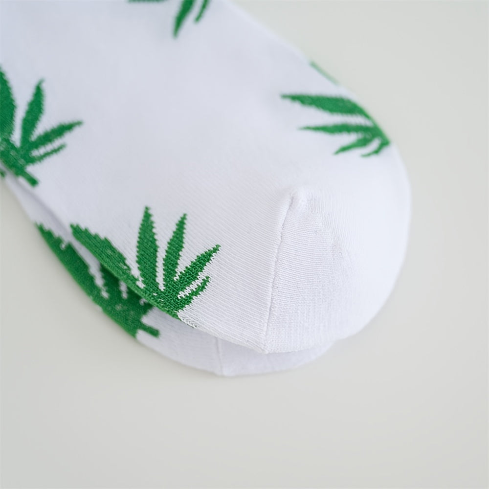 1pair Men's Leaf Pattern Ankle Sock For Spring Summer And Autumn outdoor Waering