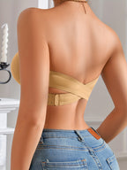 Seamless Strapless Bandeau Bra for Women - Anti-Slip, Cross-Back Design with Side Closure, Wireless & Padded - Comfortable Nylon Blend, Removable Pads for Casual Wear, Plus Size Bra - The Superior Findings Depot
