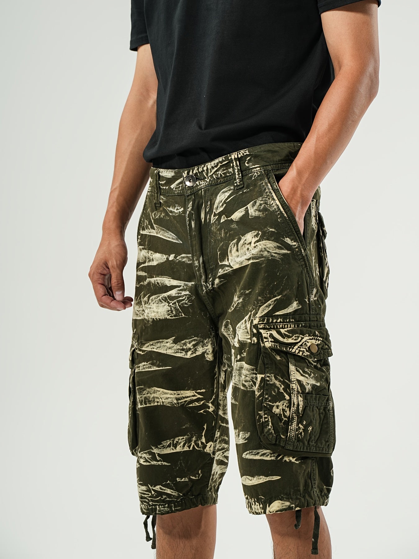 Men's Pure Tie-Dye Washed Outdoor Multi-Pocket Cargo Shorts