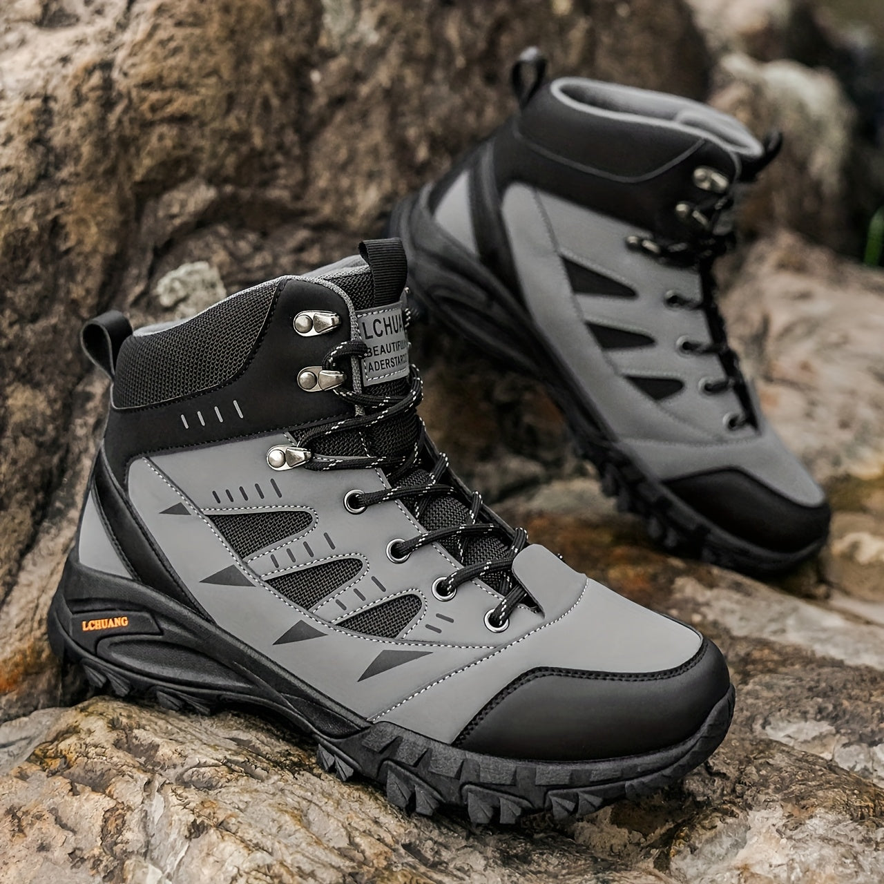 Heavy-Duty High-Top Outdoor Boots - Olive Green/Grey All-Terrain