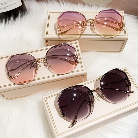Trendy Gradient Rimless Glasses for Women – Stylish Irregular Round Designer Frames