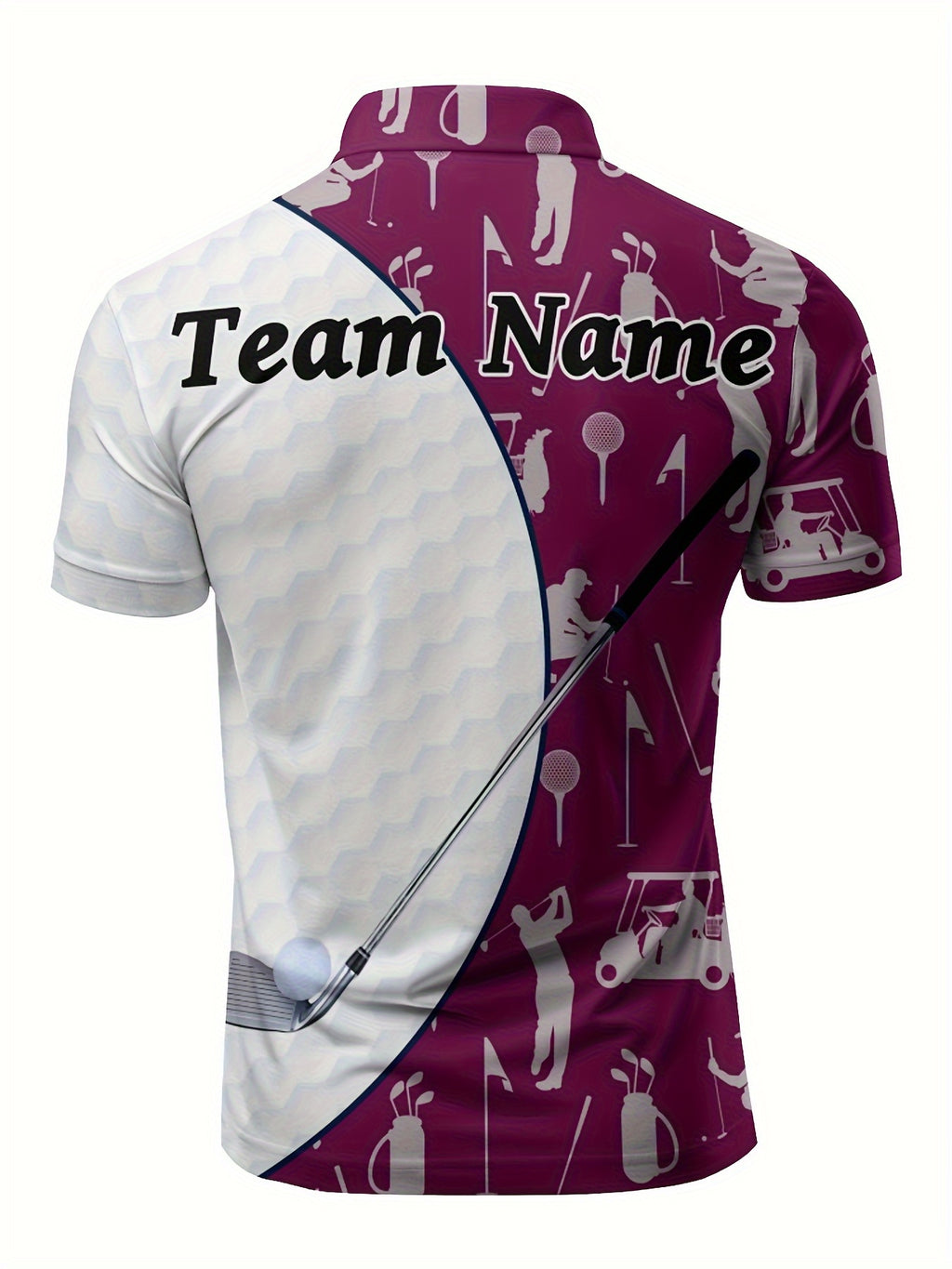 Customizable Men's Golf Polo Shirt - Golf Ball & Club Print