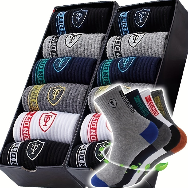 20 Pairs Men'S Polyester Sports Socks, Breathable Knit Fabric, Alphabet Pattern, Thick Warm Socks for All Seasons, 100% Polyester