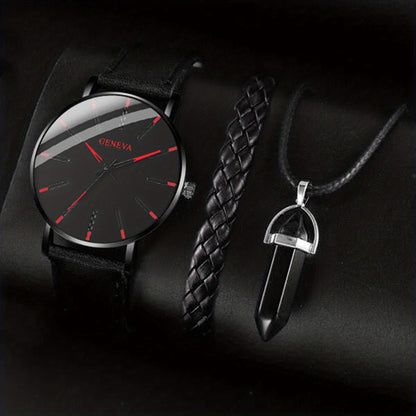 3pcs/set - Elegant Men's Quartz Watch with Matching Bracelet and Necklace - Stylish Timepiece, Perfect for Gifting on Special Occasions
