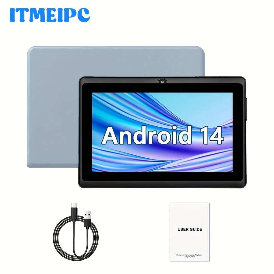 7-inch Android 14 Tablet with 4GB RAM, 32GB ROM, Quad-Core Processor, HD IPS Display, Dual Cameras, USB-C Charging, 2.4Ghz WiFi, 1024x600 Resolution, 12V/22V Power Adapter, Tablet, Pad, Tablet, Pad - The Superior Findings Depot